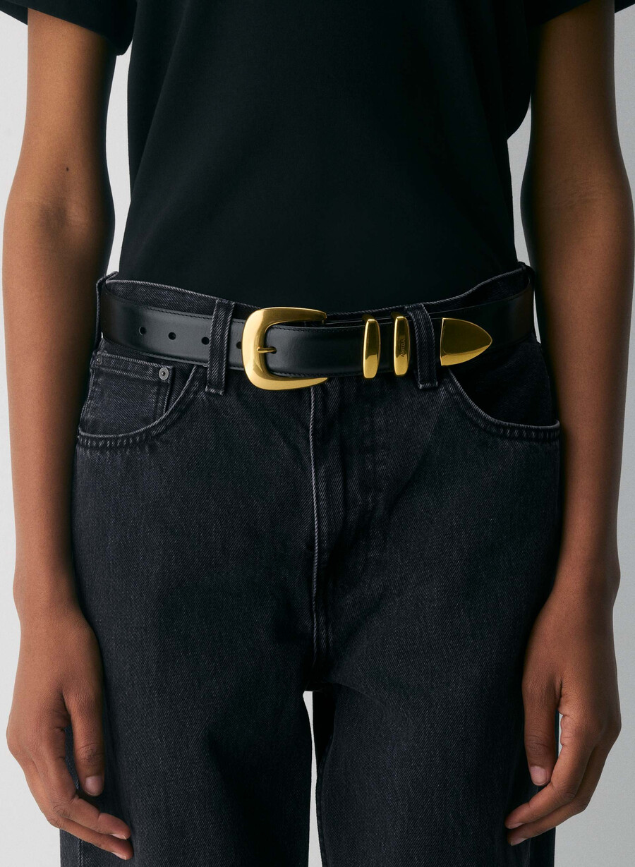 legendary solid brass leather wide belt blackgold