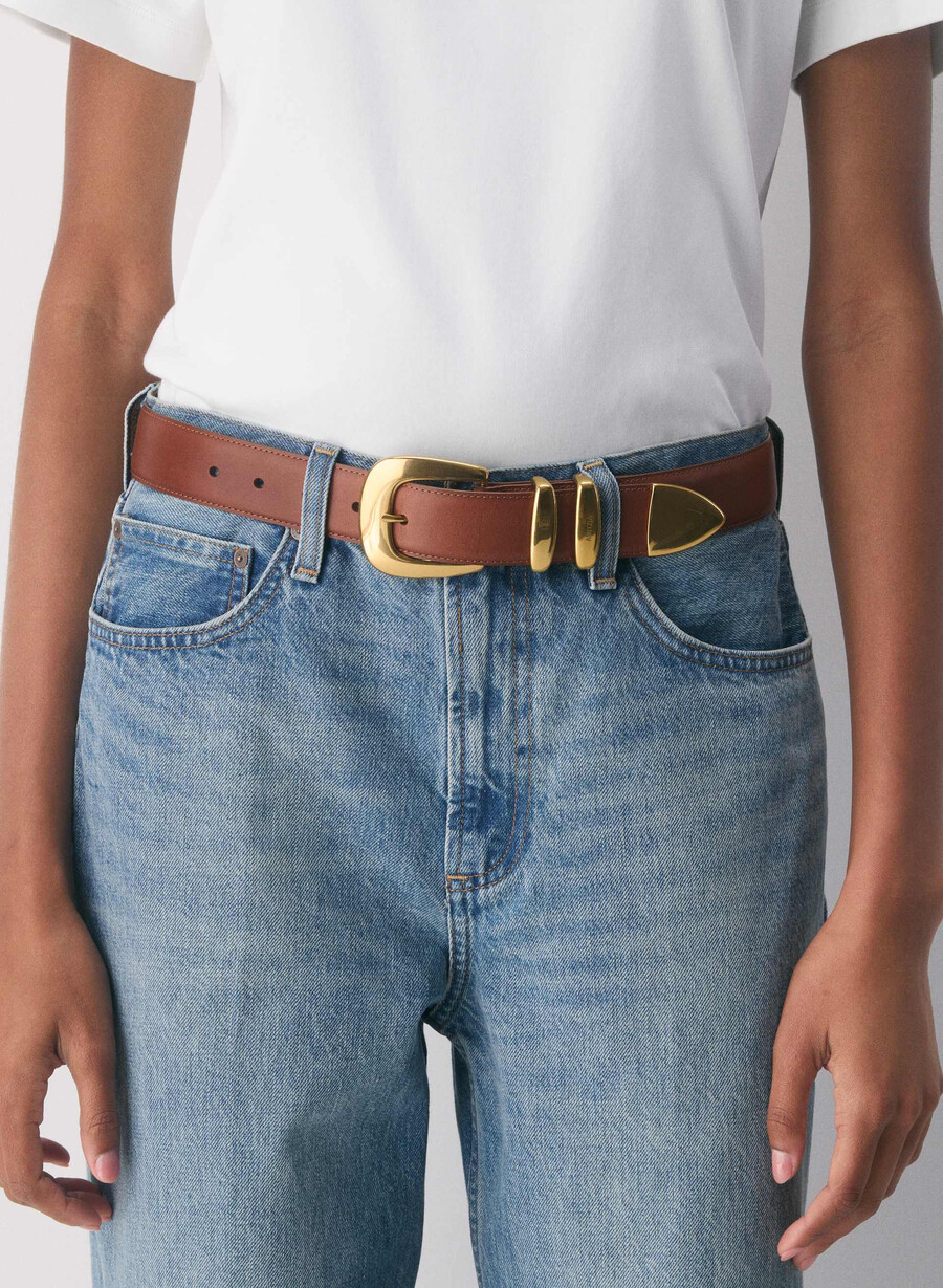 legendary solid brass leather wide belt raw umber browngold