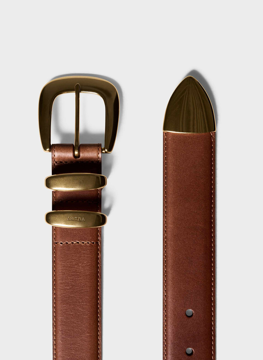 legendary solid brass leather wide belt raw umber browngold