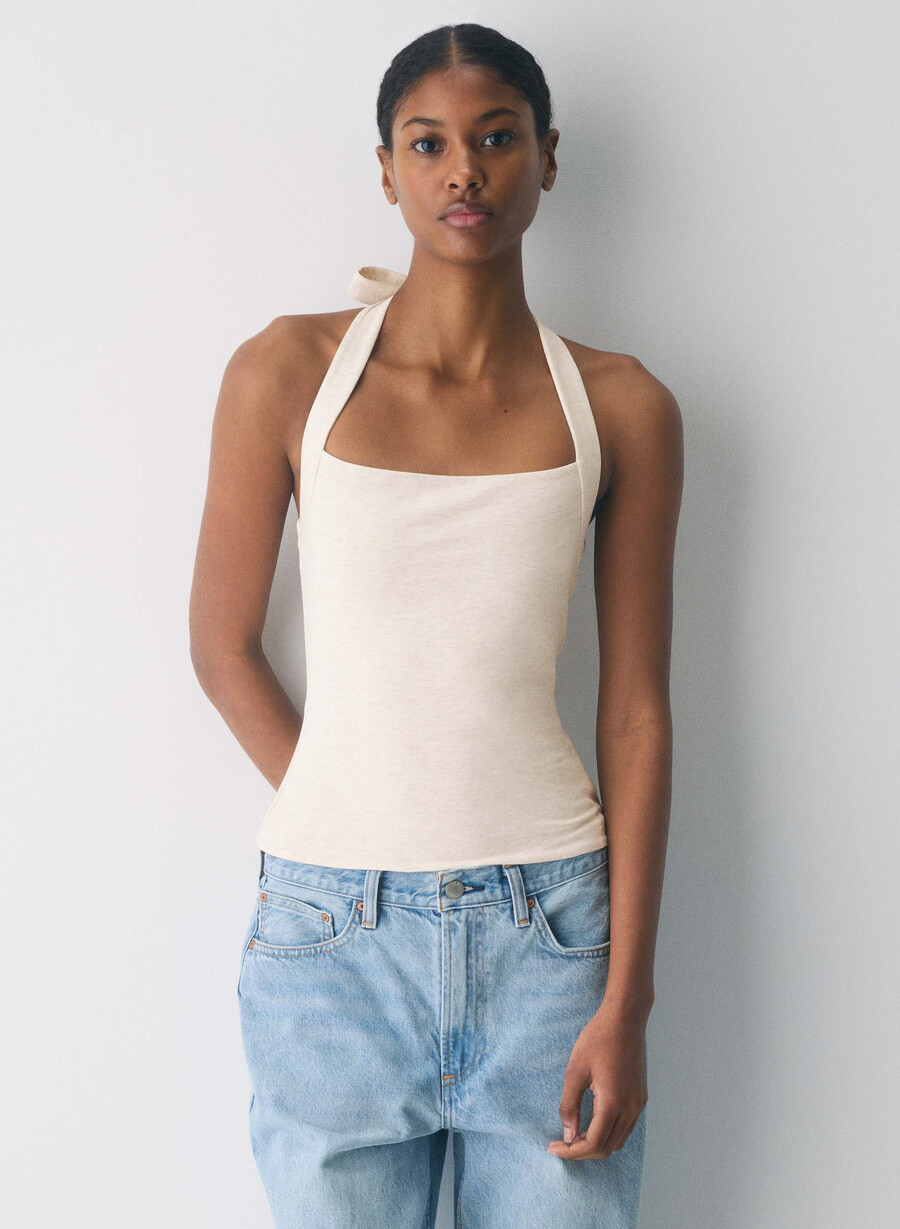 casual contour optimum halter top heather light oatmea