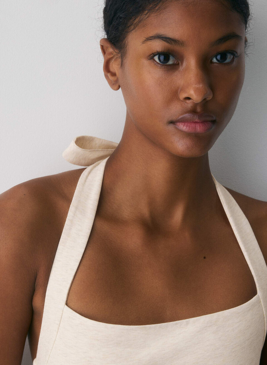 casual contour optimum halter top heather light oatmea