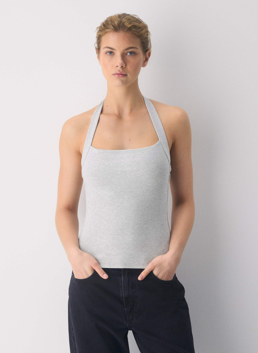 casual contour optimum halter top heather chrome