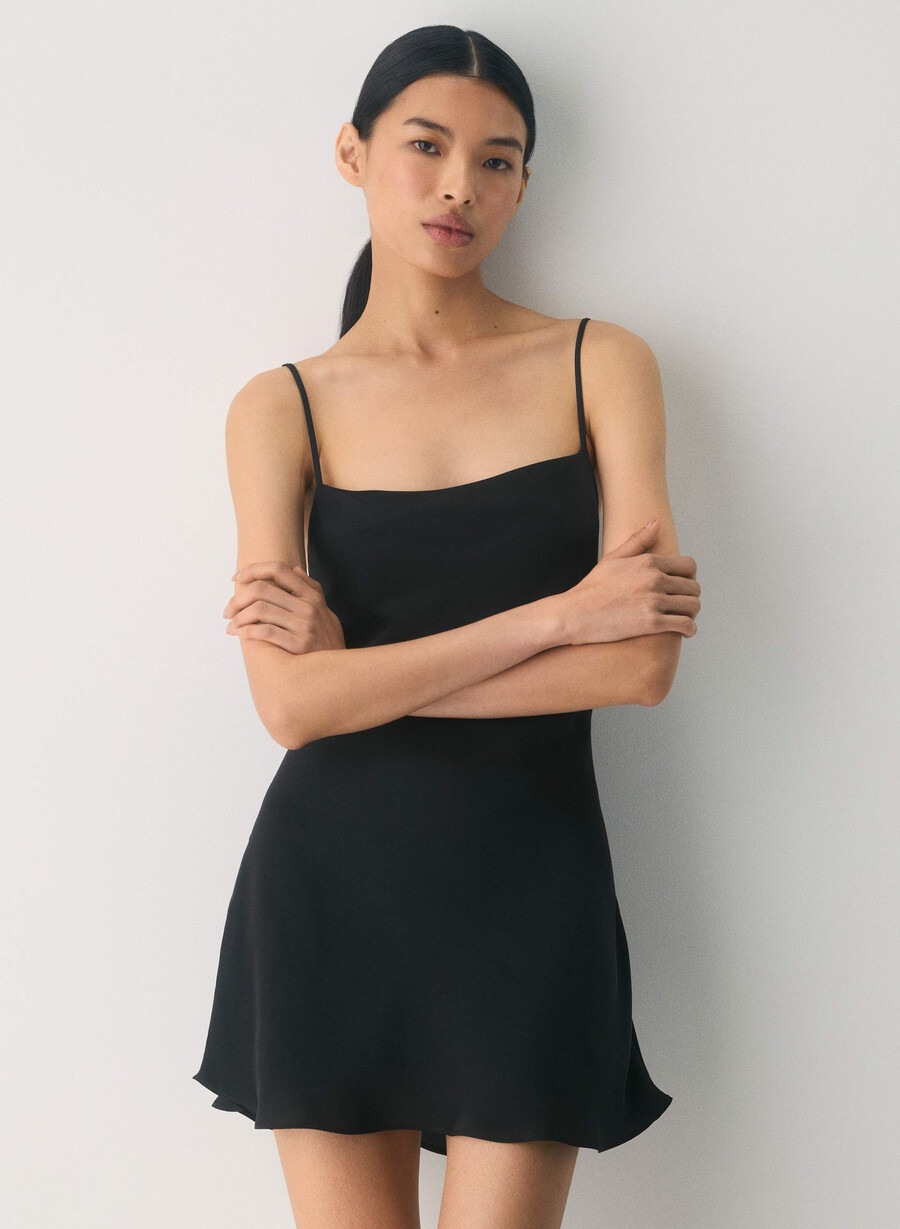 confession satin dress black