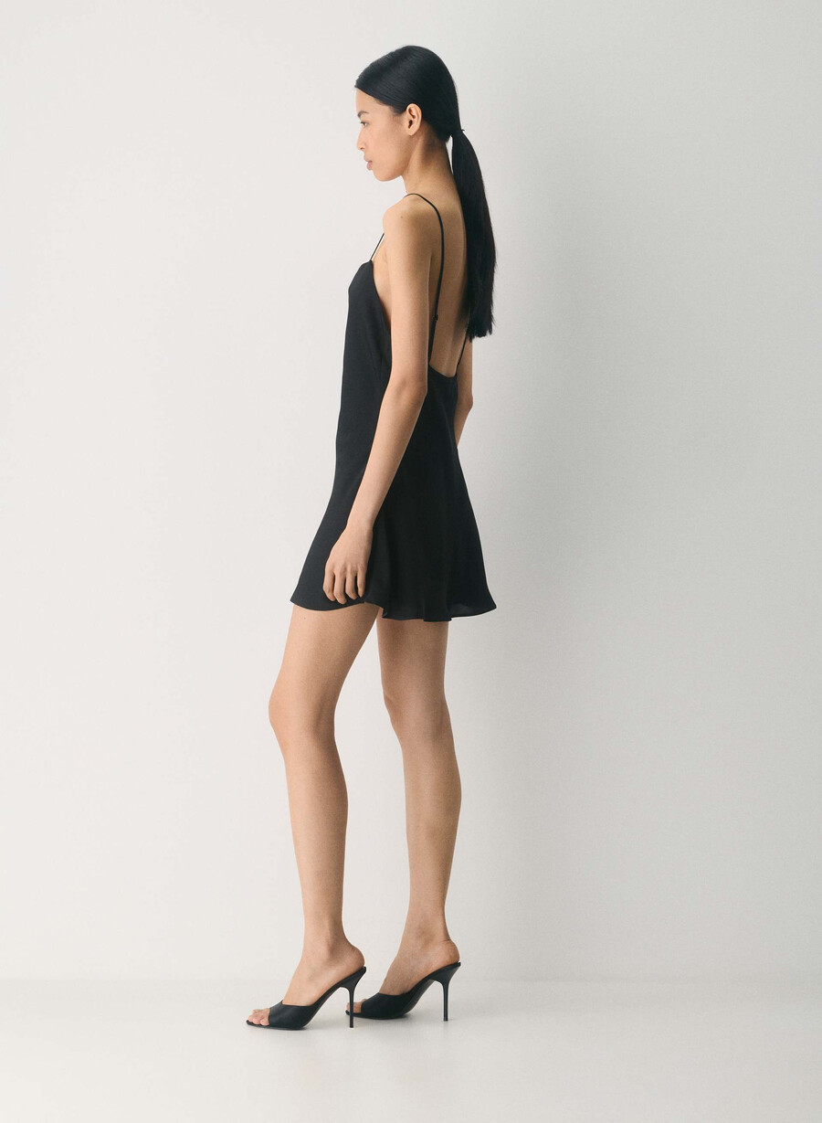 confession satin dress black