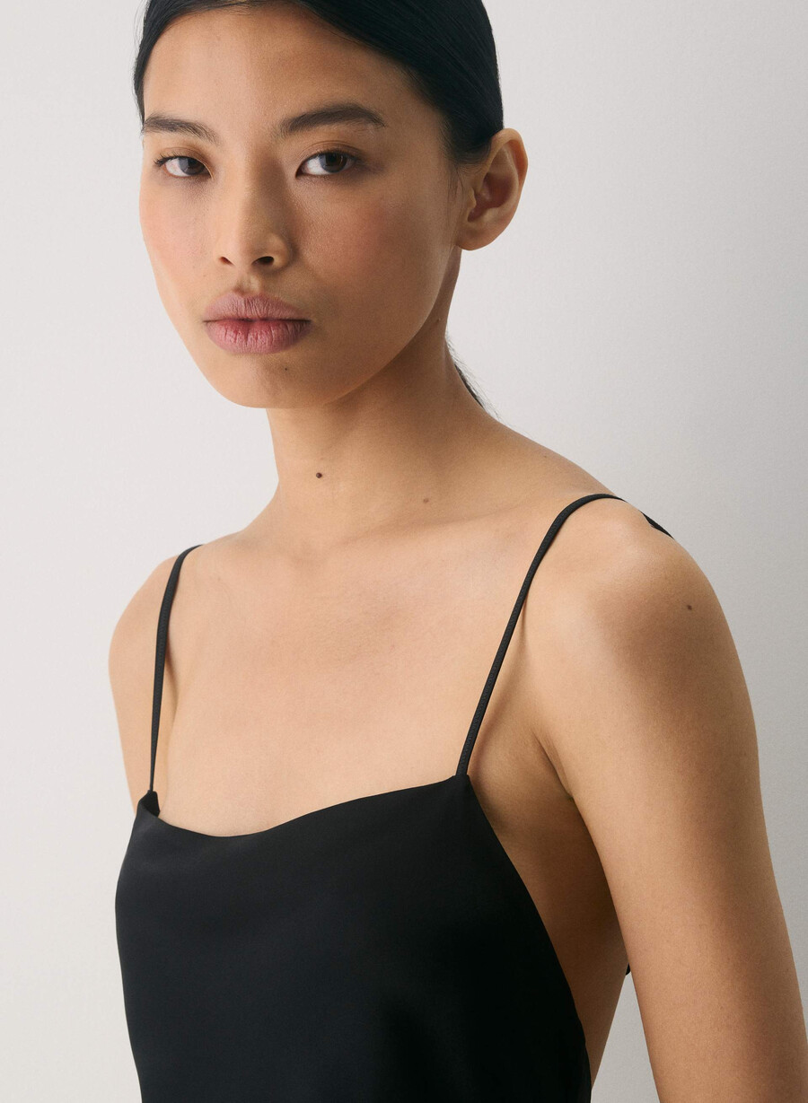 confession satin dress black
