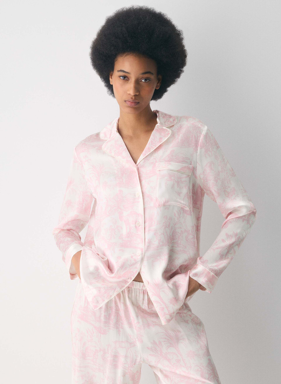 nightside silk pajama shirt lght bch dk cpd pnk