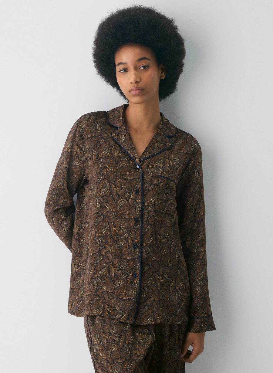 nightside silk pajama shirt drk nt nvycnmn