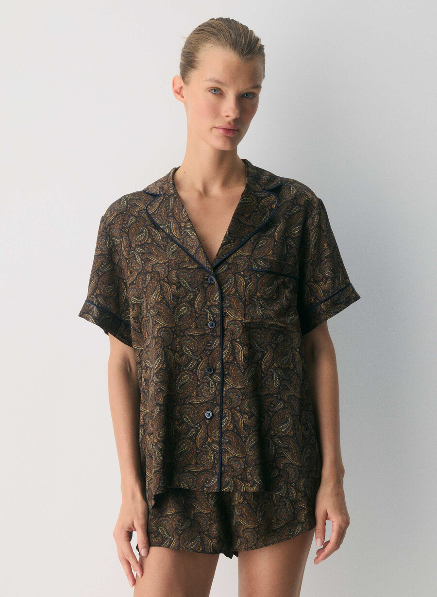 nightside silk shortsleeve pajama shirt drk nt nvycnmn