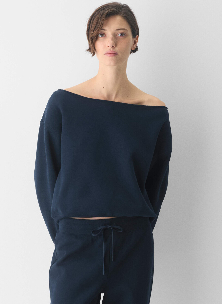 cozy sweatfleece bf off-shoulder sweatshirt admiral