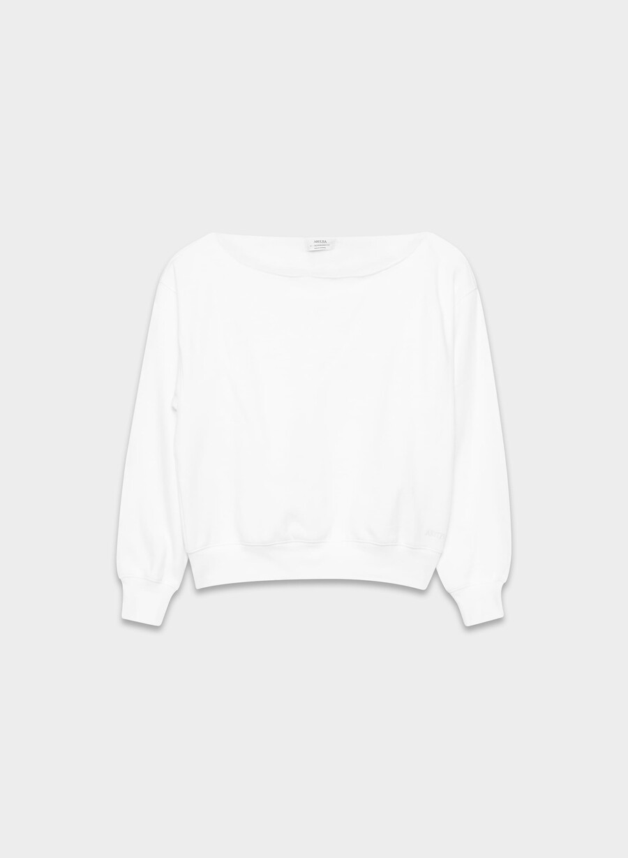 cozy sweatfleece bf off-shoulder sweatshirt white