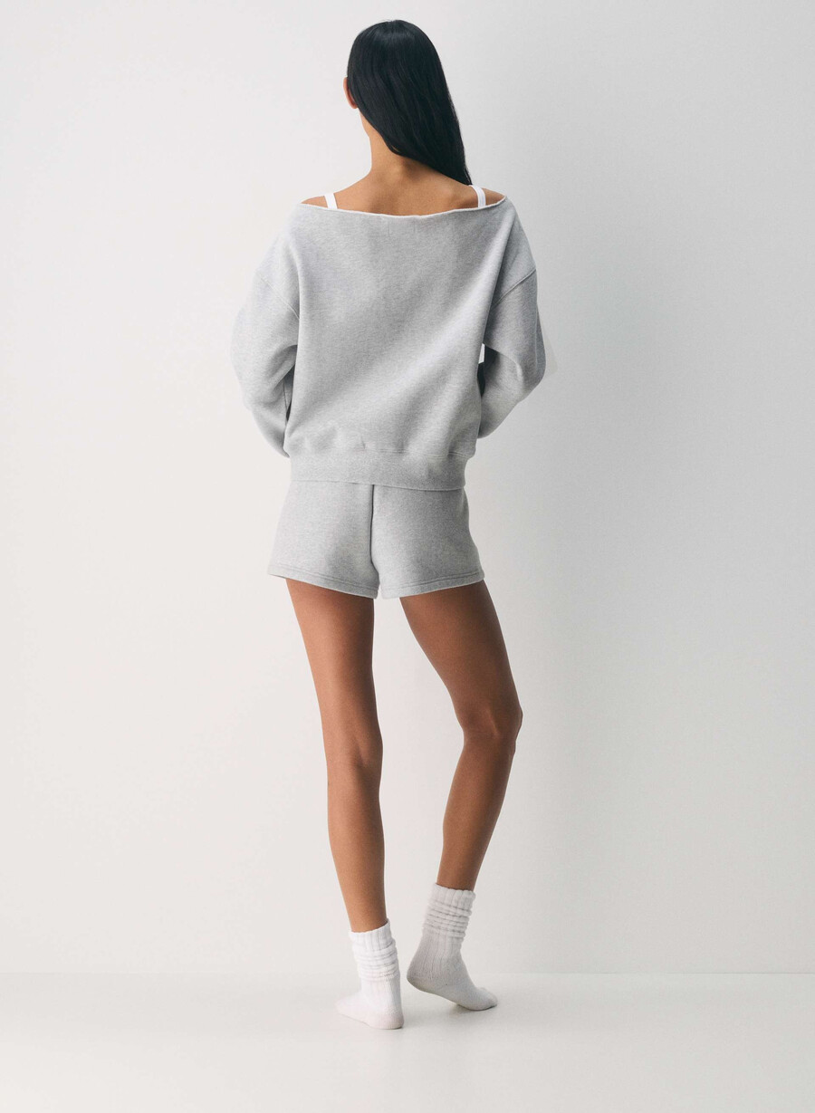 cozy sweatfleece bf off-shoulder sweatshirt white