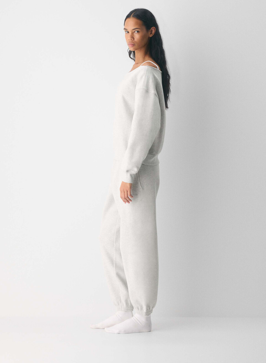 cozy sweatfleece bf off-shoulder sweatshirt heather cloud white
