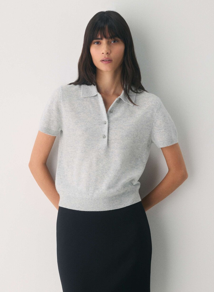 bare cashmere cellini polo sweater heather chrome