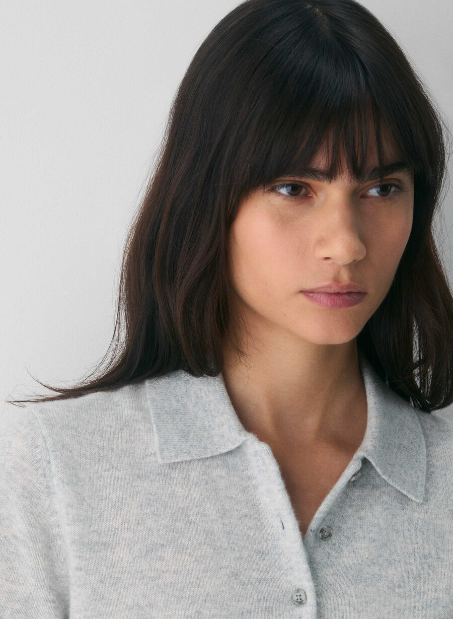 bare cashmere cellini polo sweater heather chrome