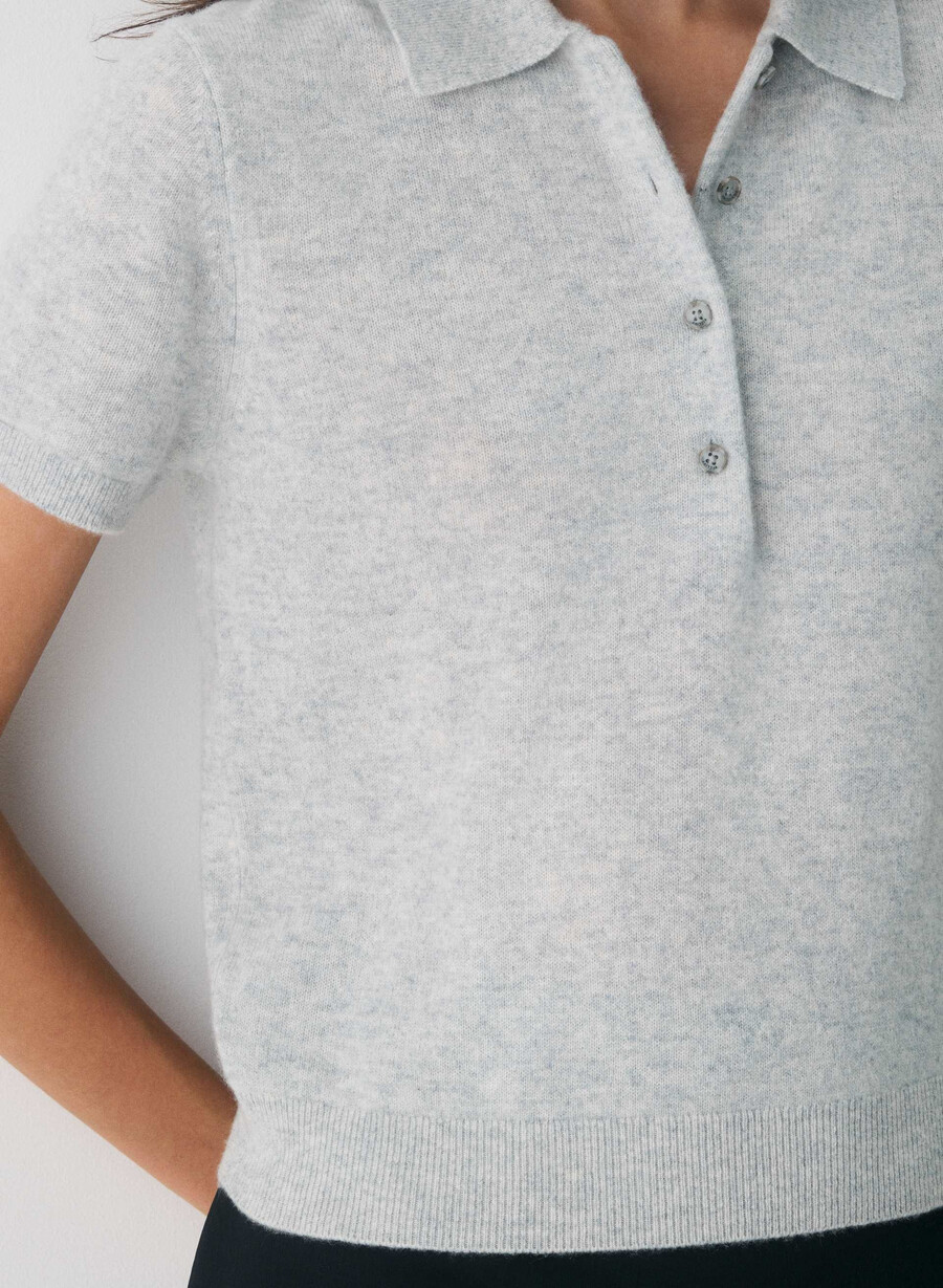 bare cashmere cellini polo sweater heather chrome