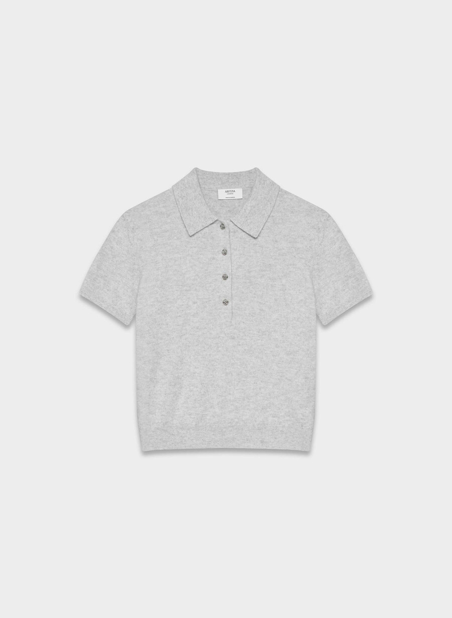 bare cashmere cellini polo sweater heather chrome