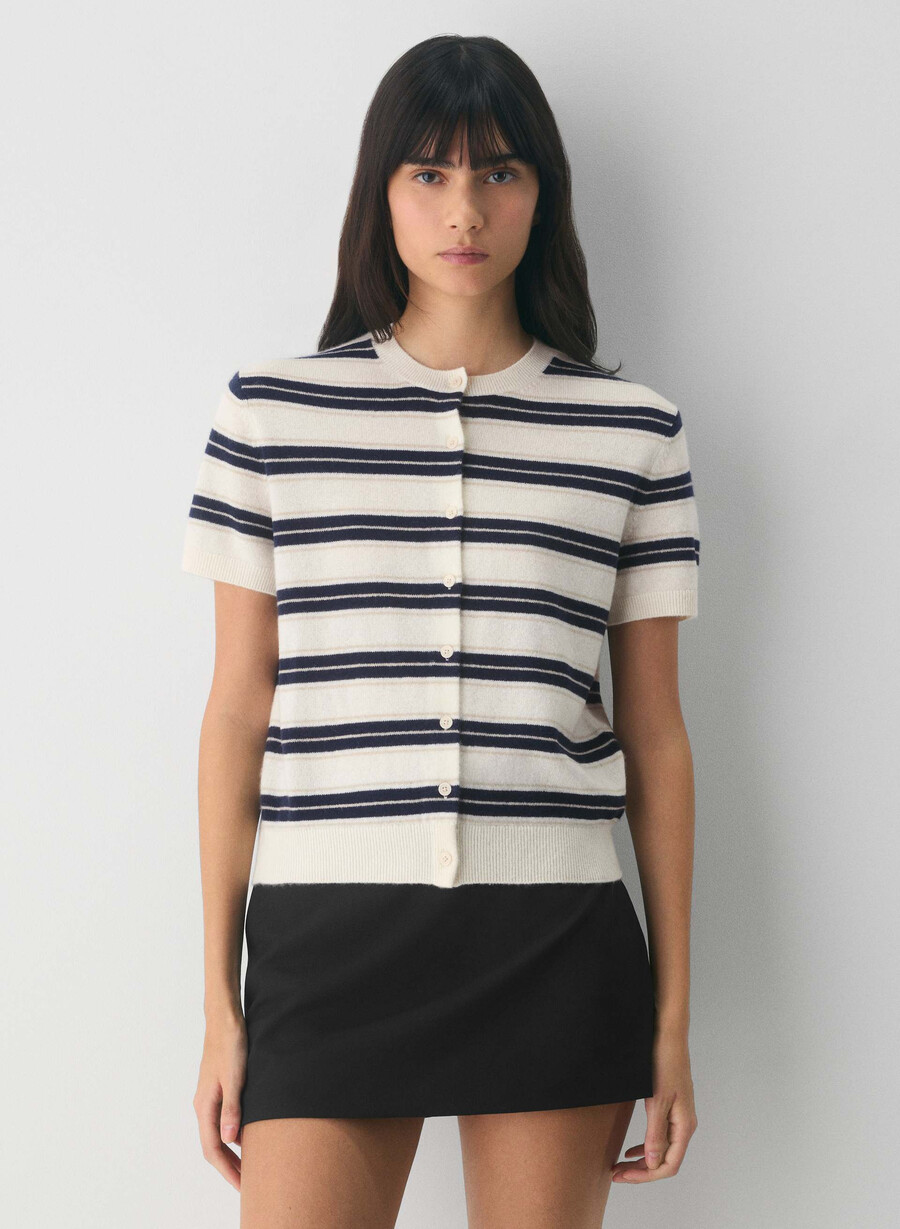 bare cashmere shortsleeve crew cardigan lt birch admiral