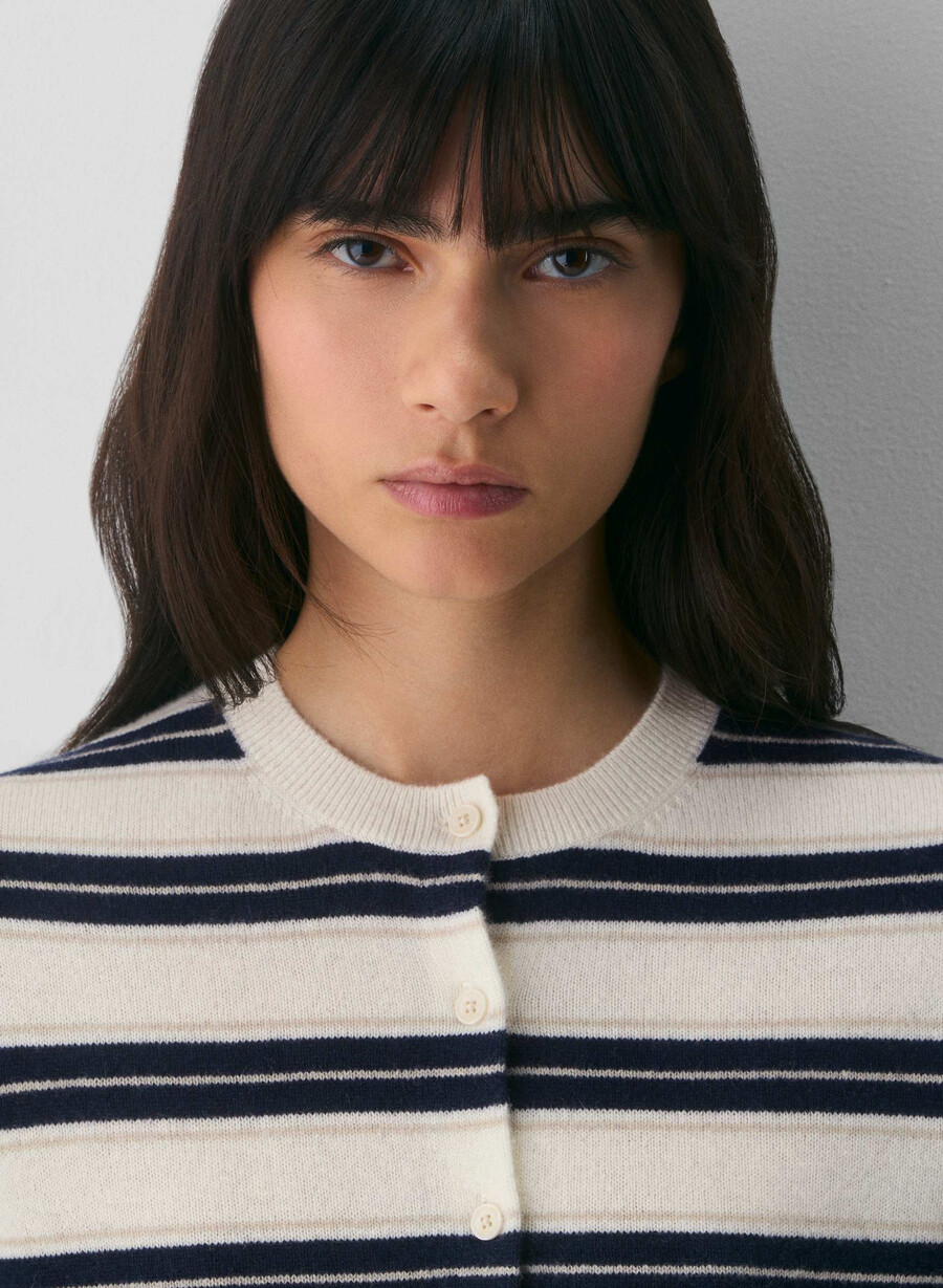 bare cashmere shortsleeve crew cardigan lt birch admiral