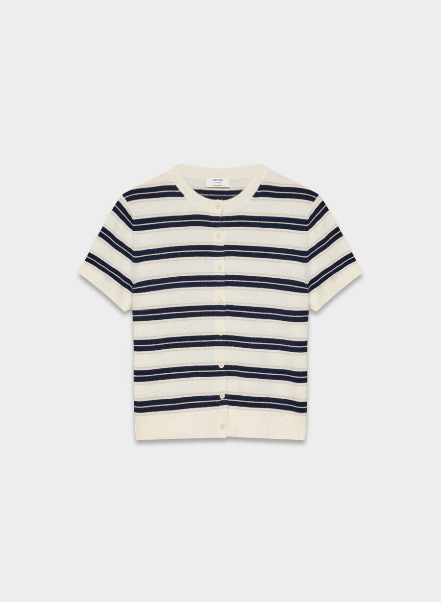 bare cashmere shortsleeve crew cardigan lt birch admiral