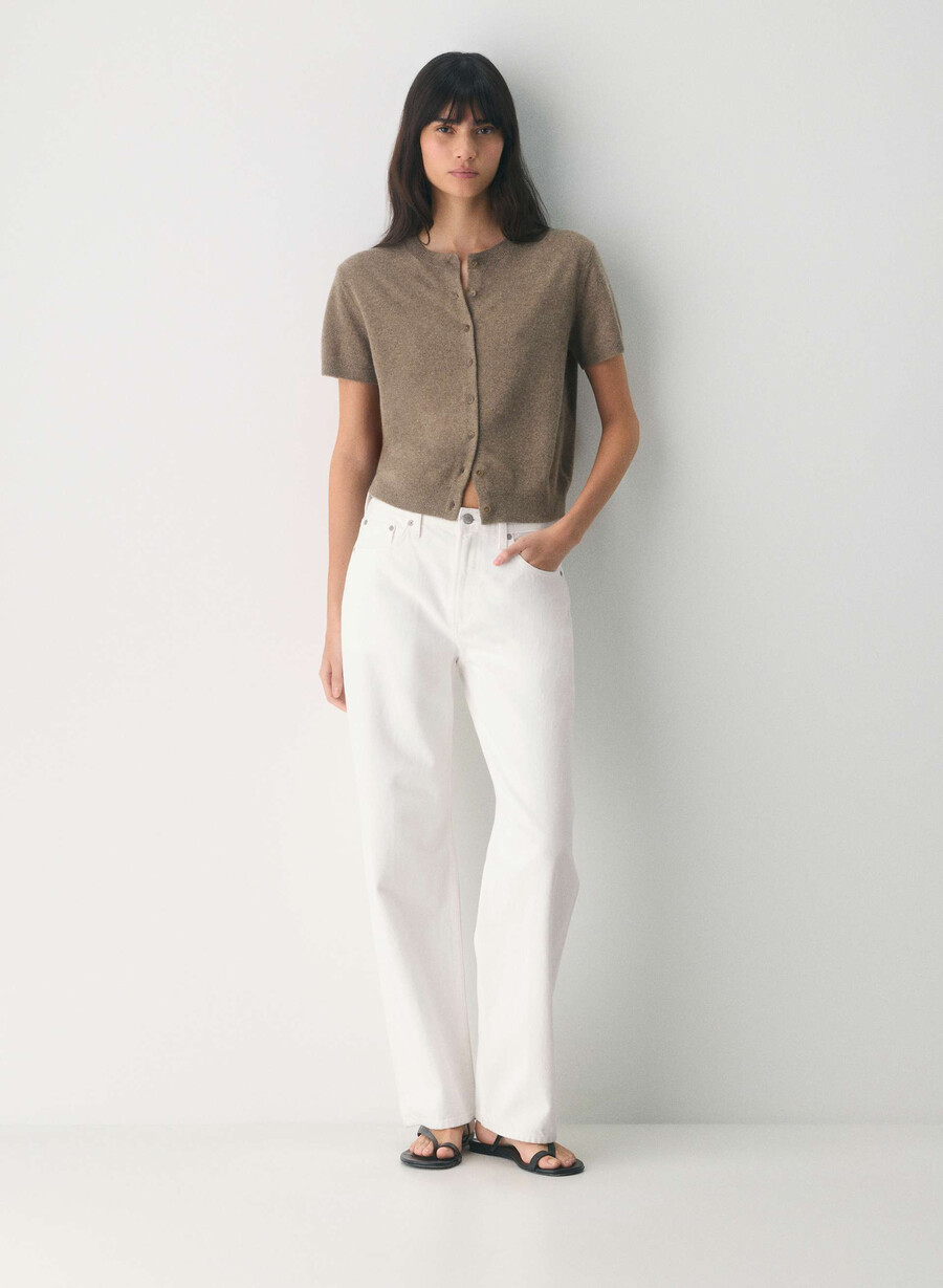 bare cashmere shortsleeve crew cardigan heather folio brown
