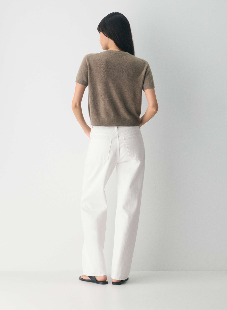 bare cashmere shortsleeve crew cardigan heather folio brown