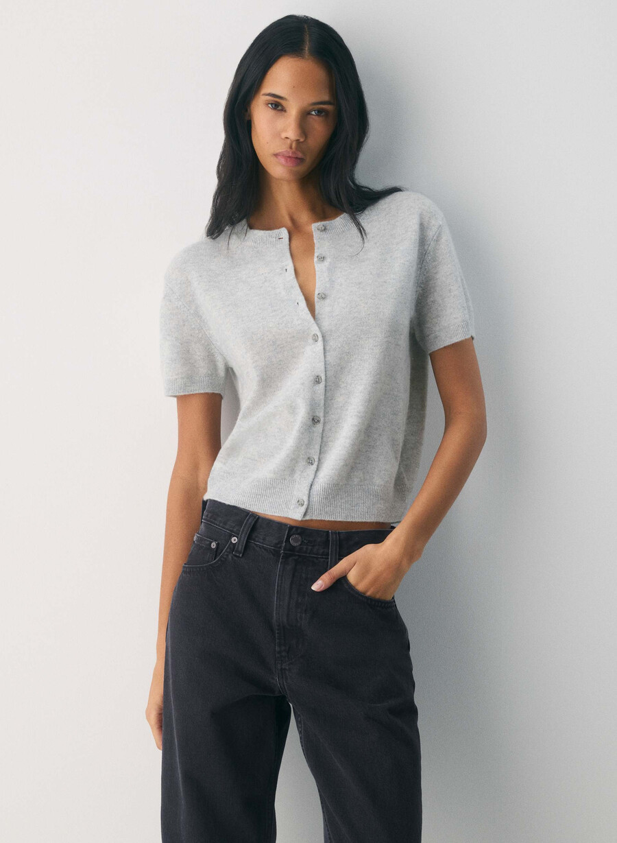 bare cashmere shortsleeve crew cardigan lmndhthr fol bwn