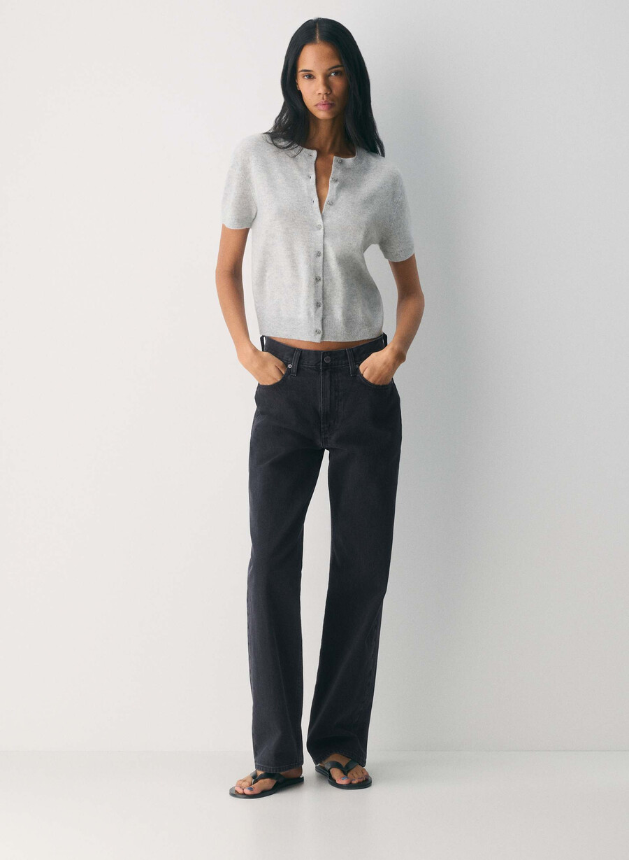 bare cashmere shortsleeve crew cardigan heather chrome