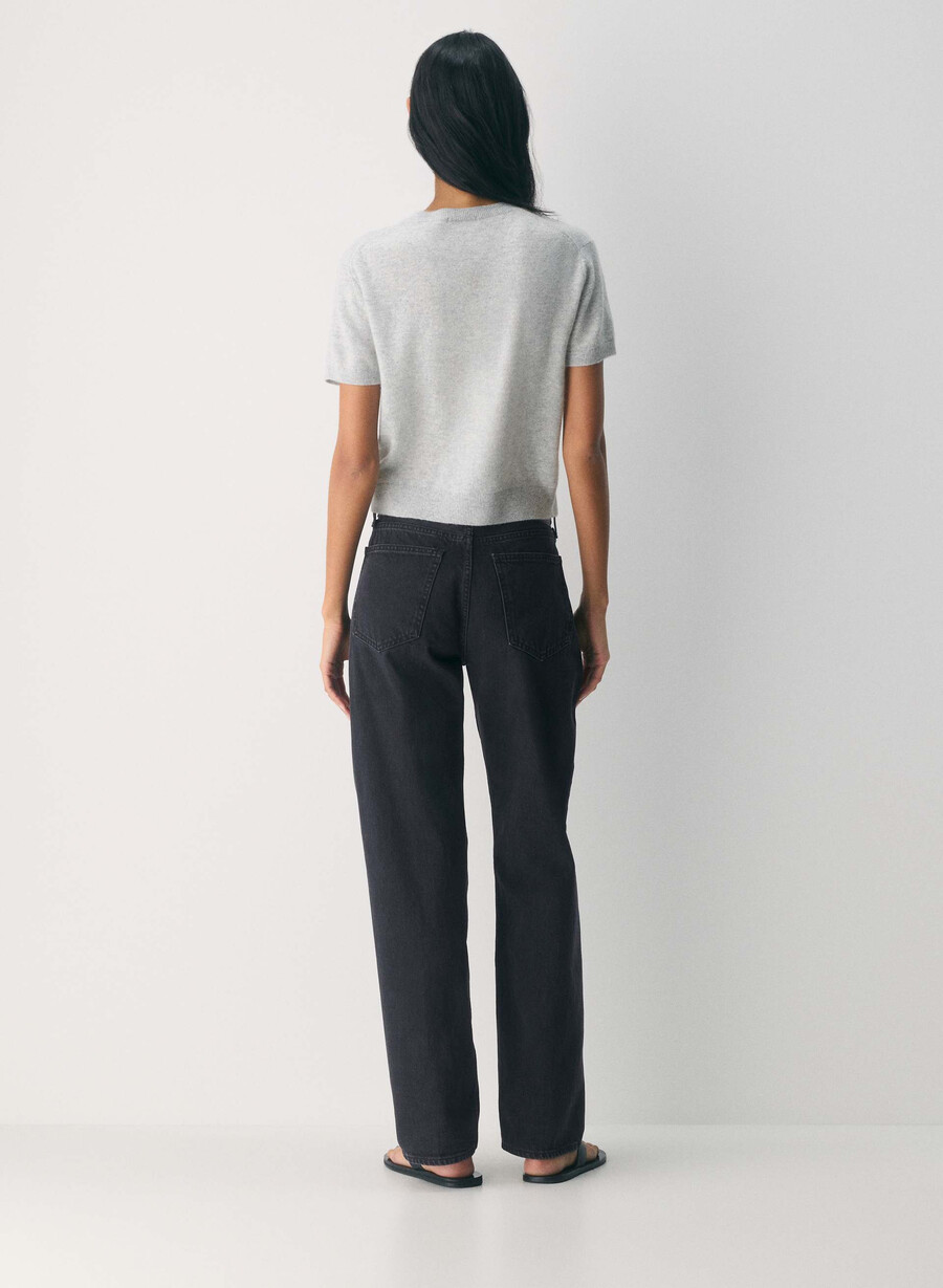 bare cashmere shortsleeve crew cardigan heather chrome
