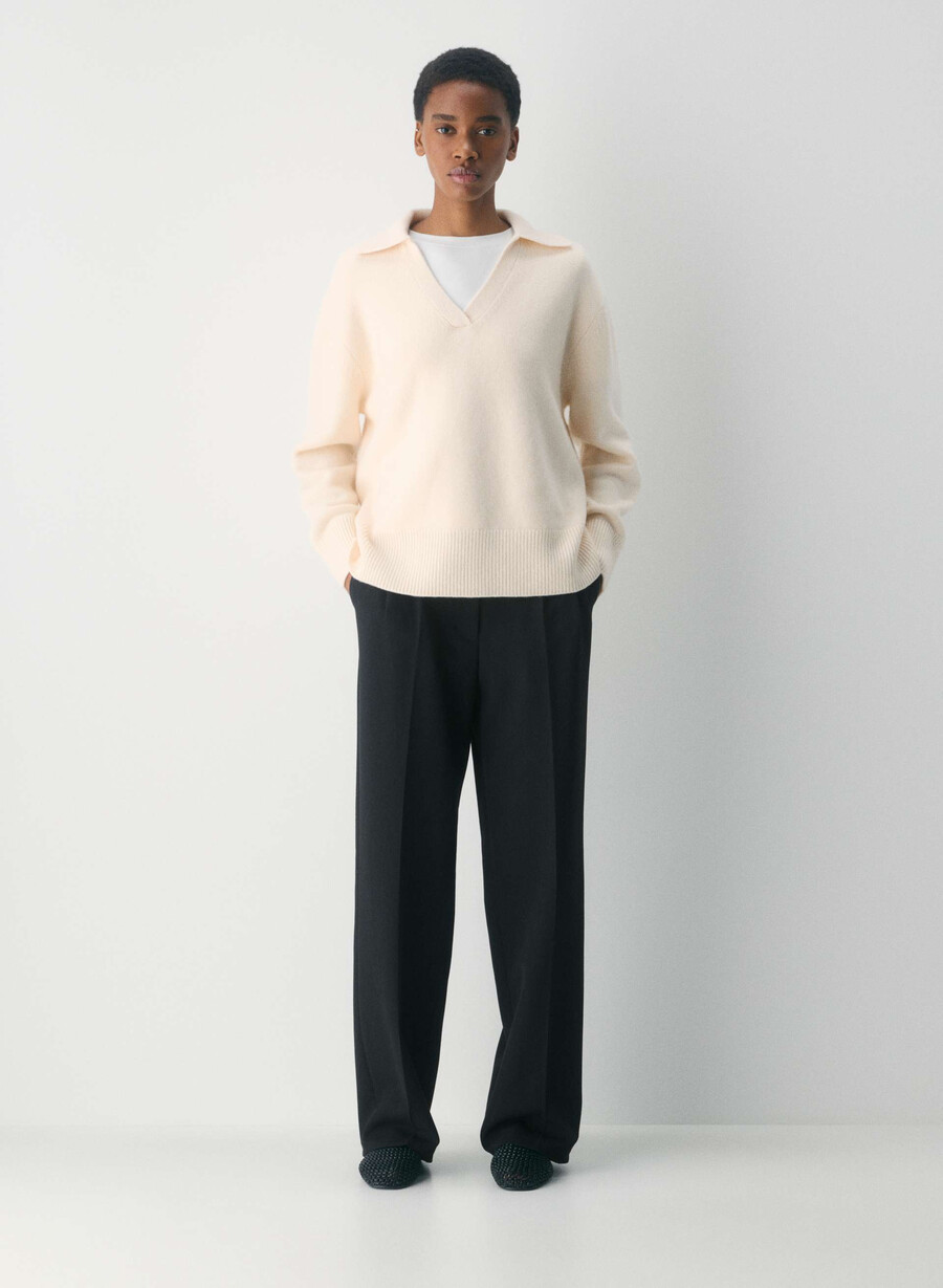plush cashmere oversized polo sweater whisper white