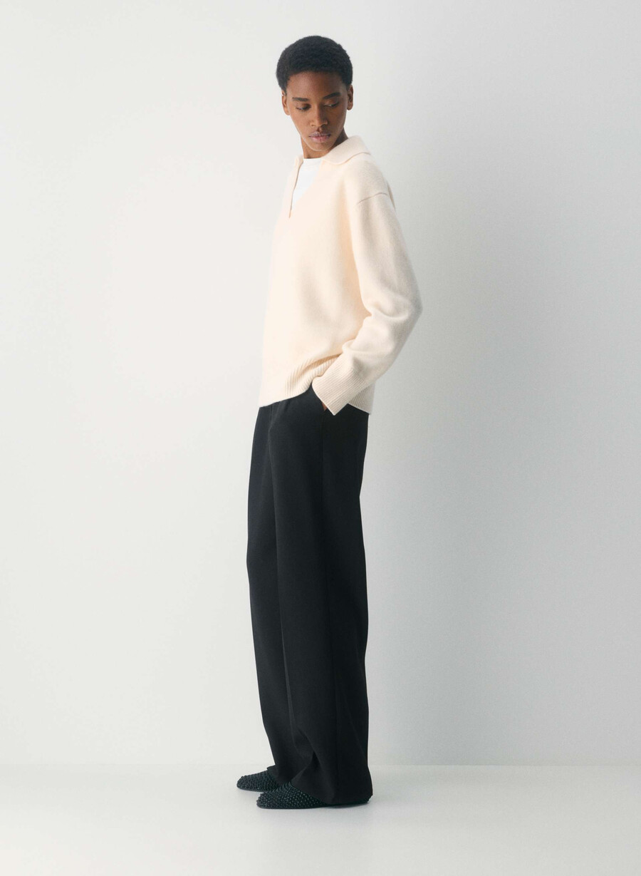 plush cashmere oversized polo sweater whisper white
