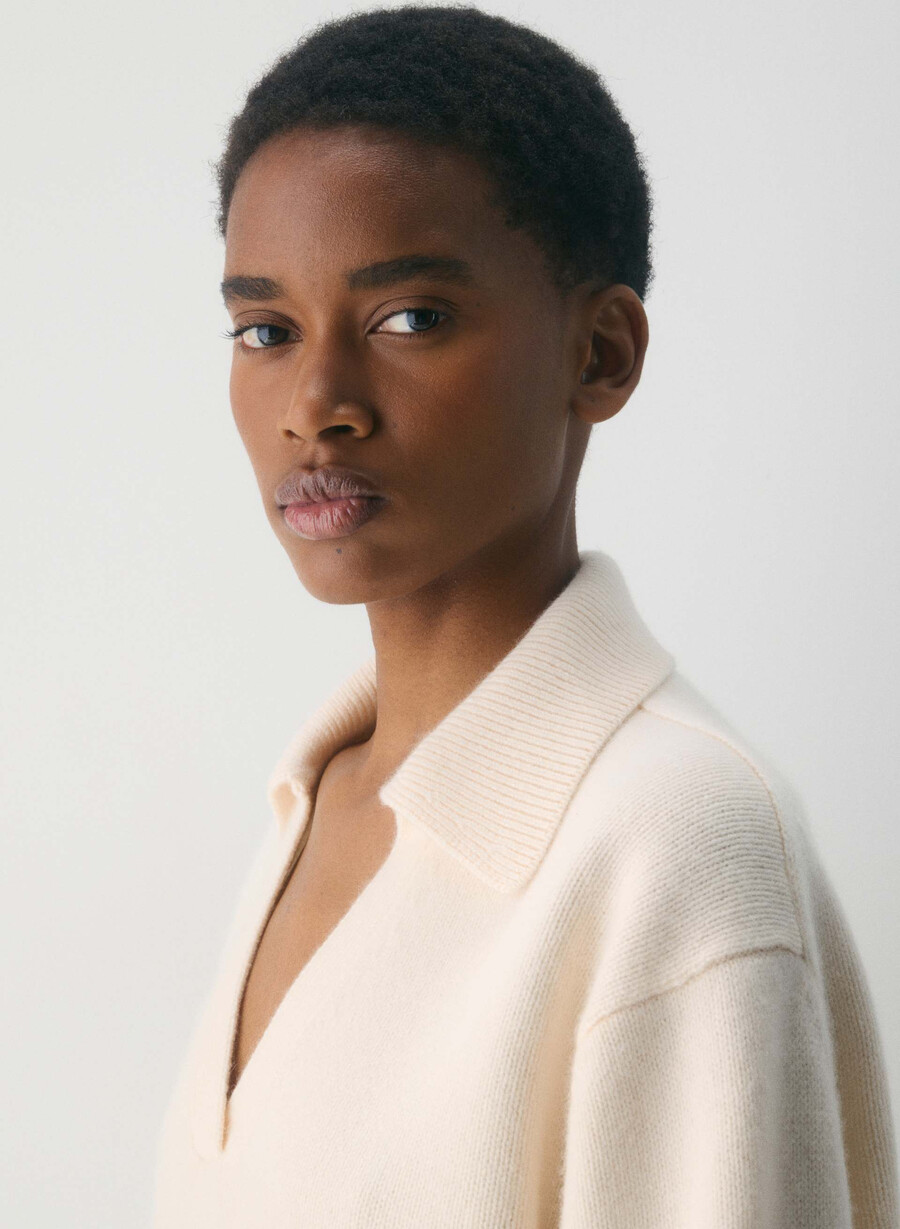 plush cashmere oversized polo sweater whisper white