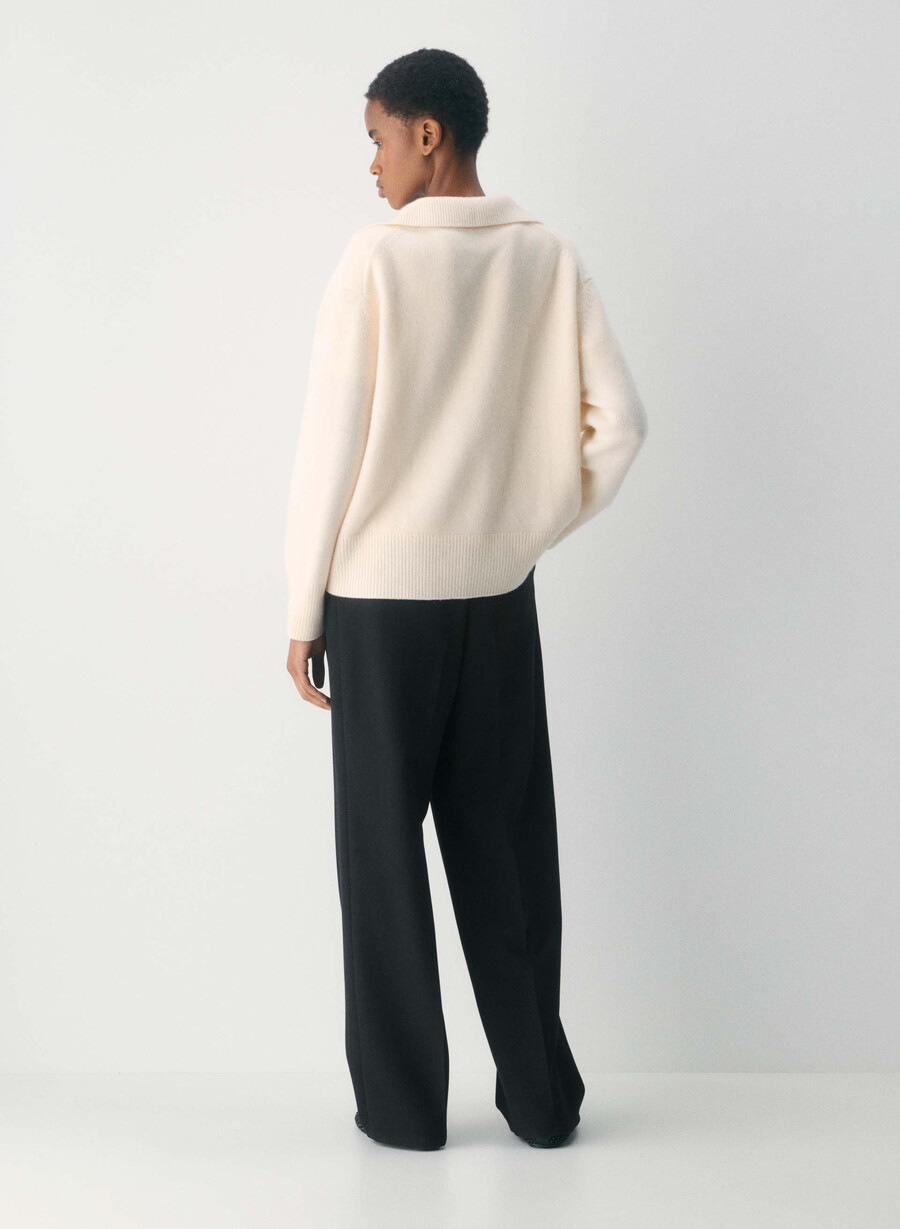 plush cashmere oversized polo sweater whisper white