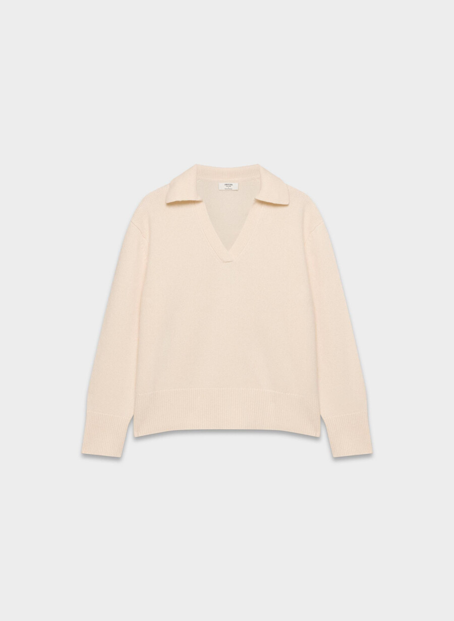 plush cashmere oversized polo sweater whisper white