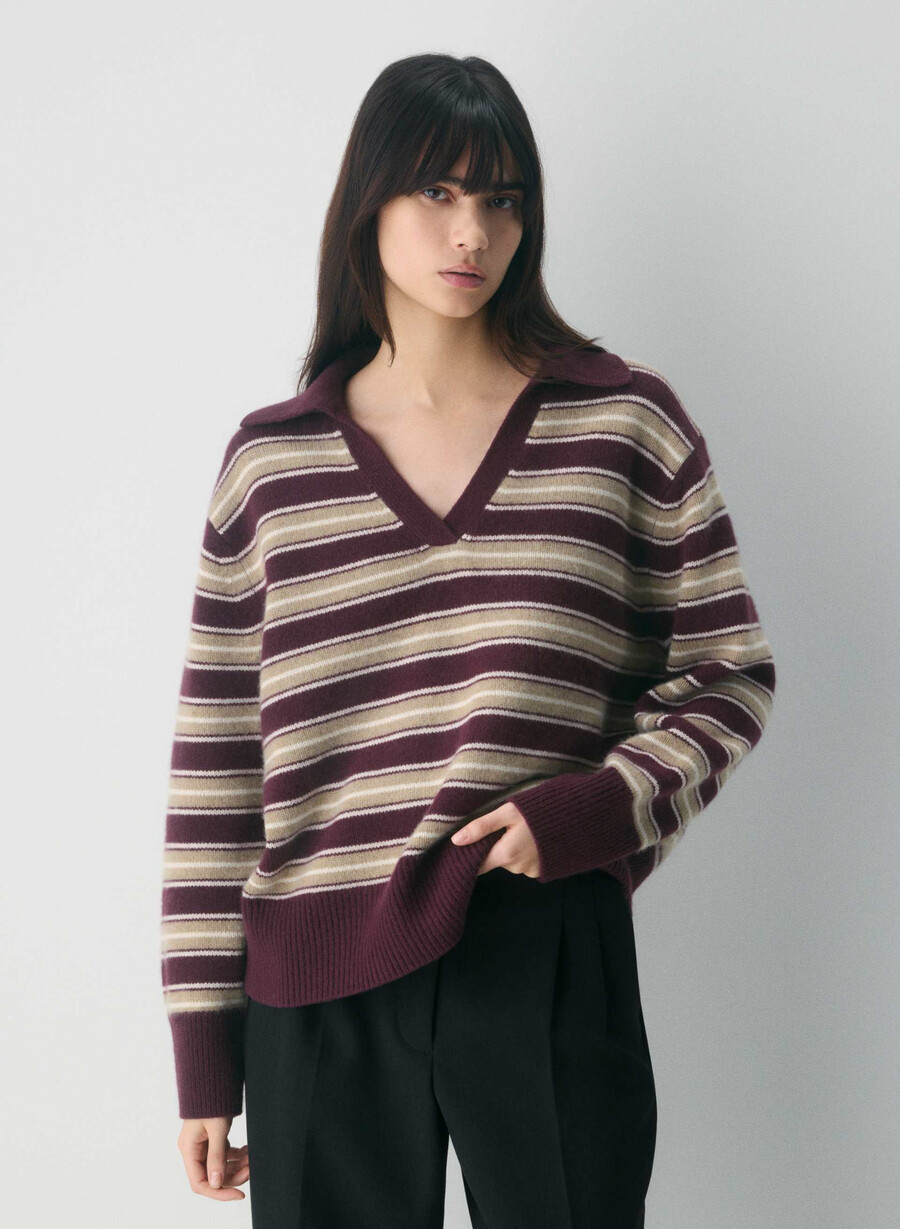 plush cashmere oversized polo sweater dark night navy