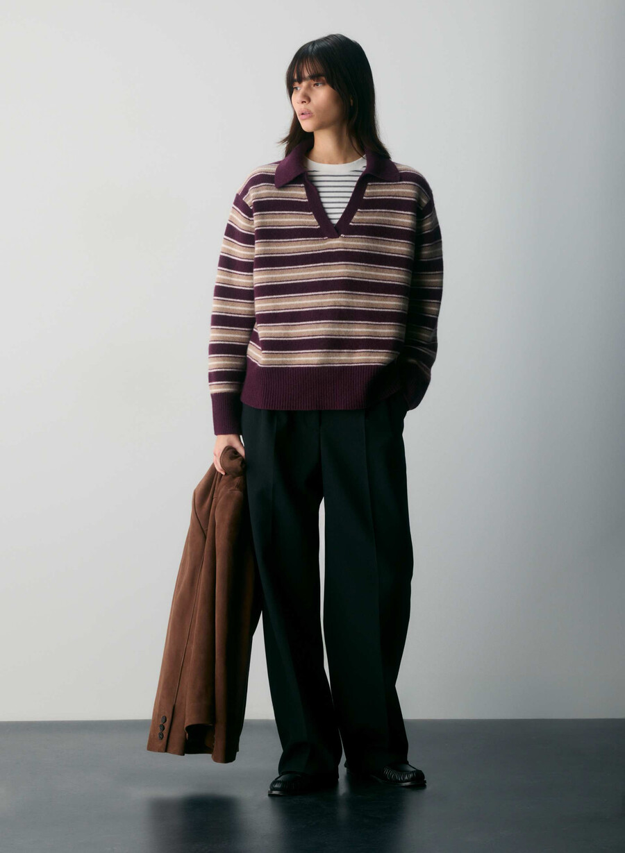 plush cashmere oversized polo sweater dark night navy