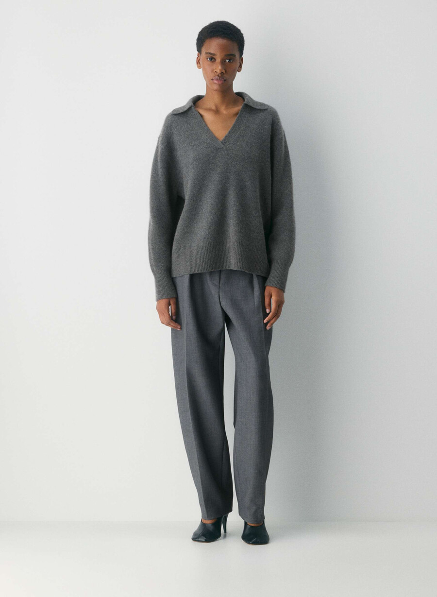 plush cashmere oversized polo sweater heather charcoal