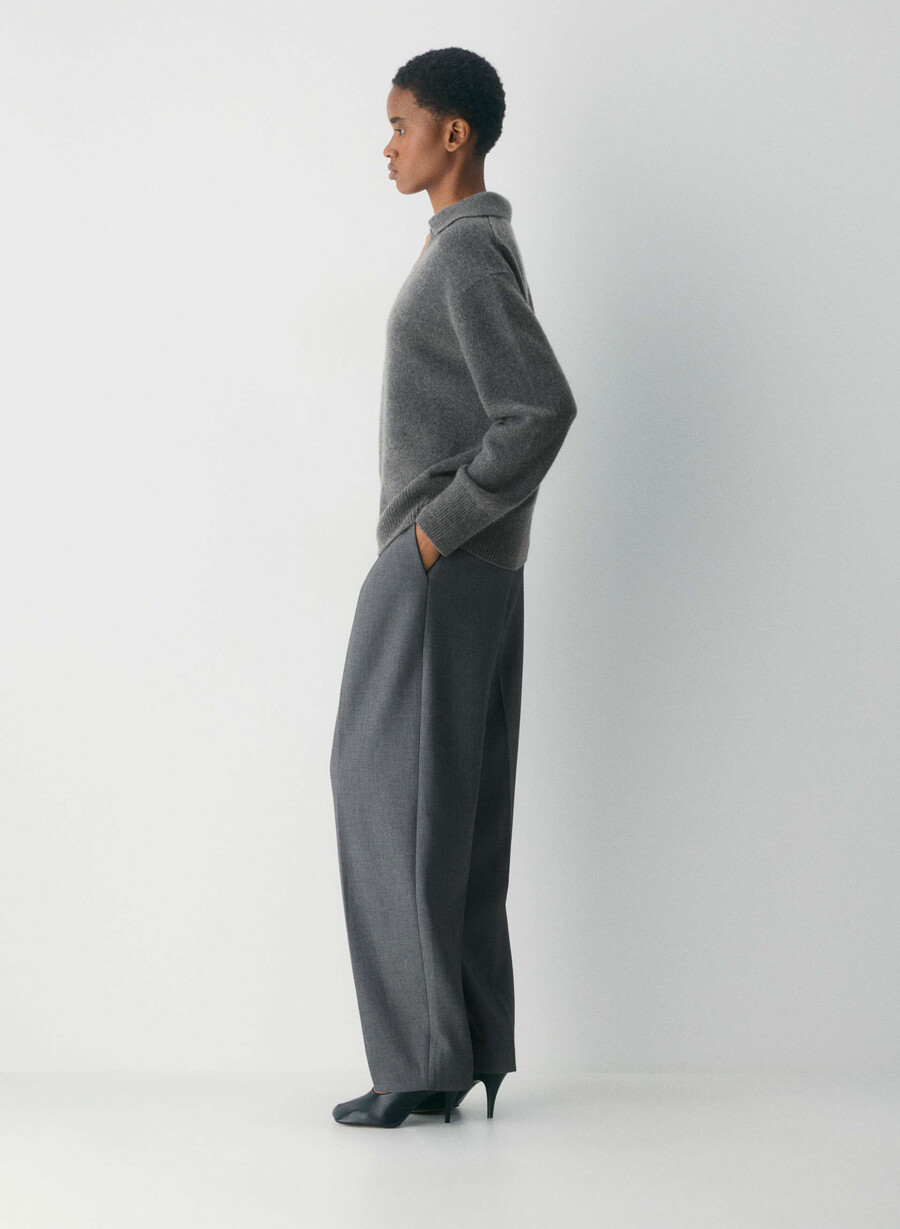 plush cashmere oversized polo sweater heather charcoal