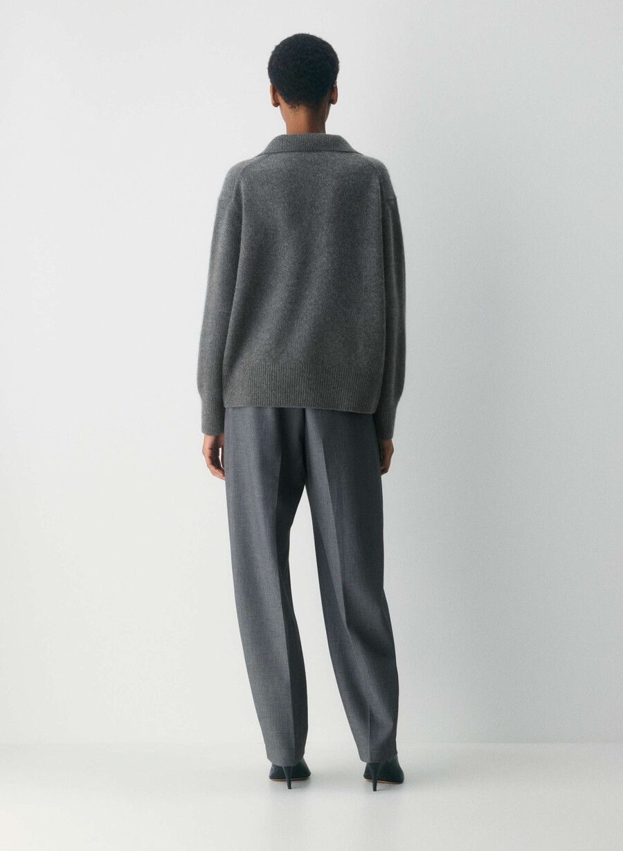 plush cashmere oversized polo sweater heather charcoal