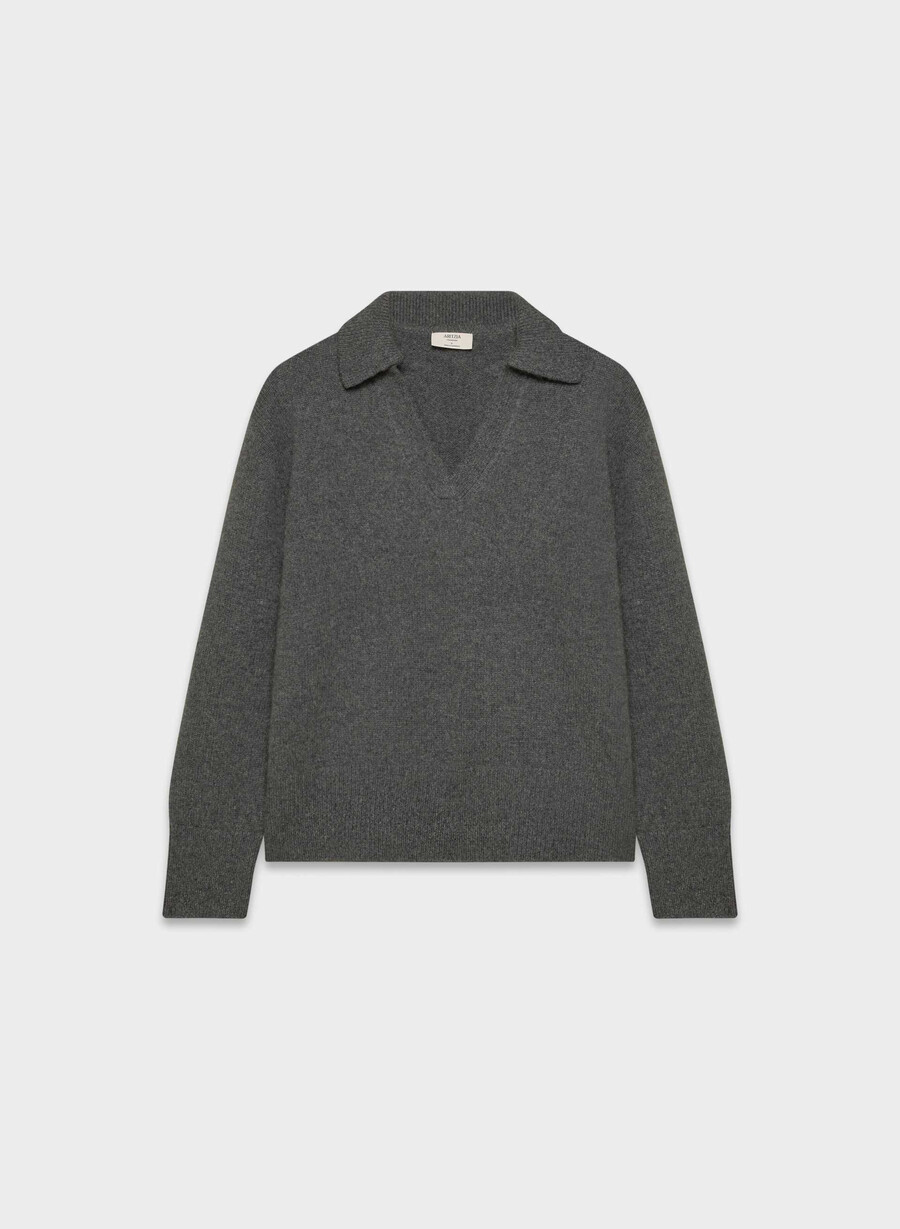 plush cashmere oversized polo sweater heather charcoal