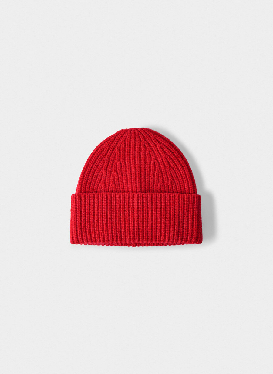 cashmere rib beanie flashing red