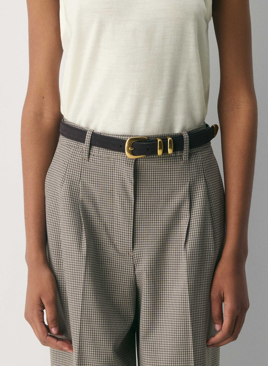 legendary solid brass suede belt modern browngold