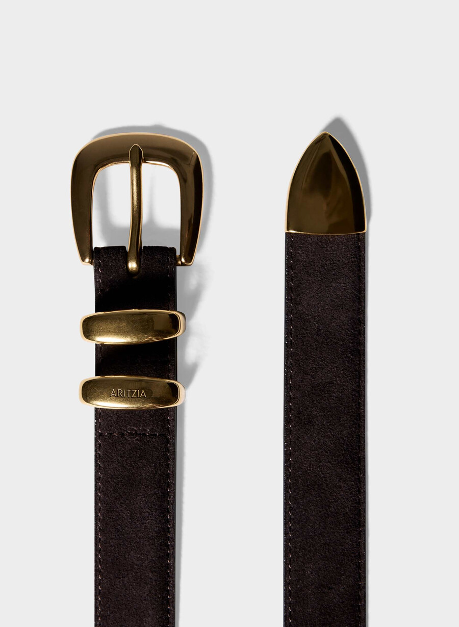 legendary solid brass suede belt modern browngold