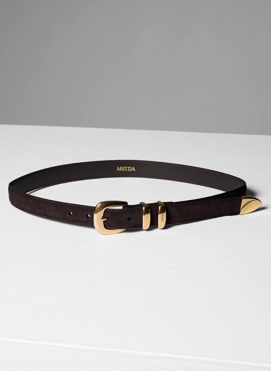 legendary solid brass suede belt modern browngold