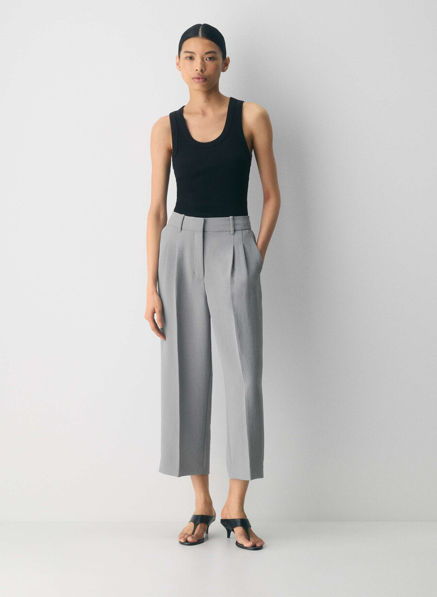 the effortless pant cropped - crepette riverstone grey