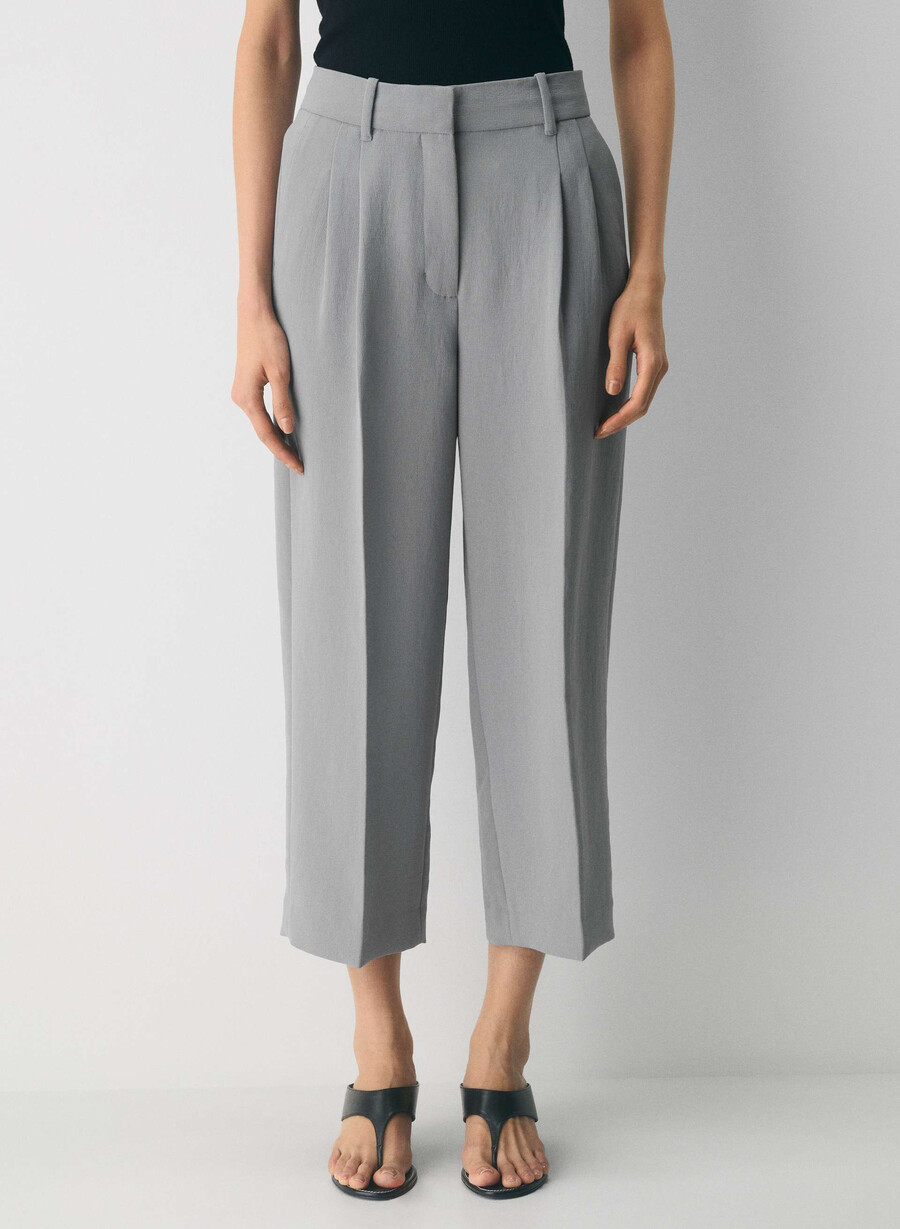 the effortless pant cropped - crepette riverstone grey