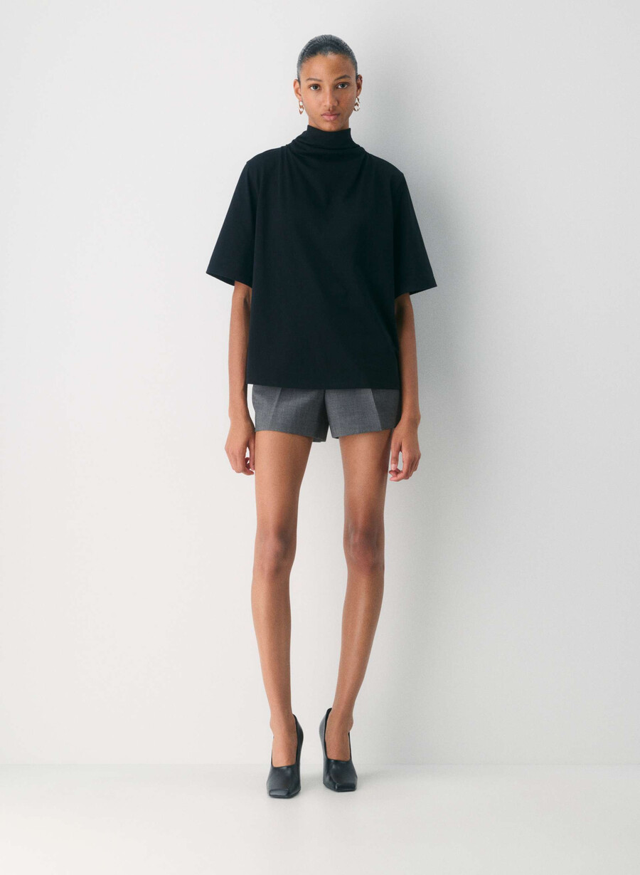 pleated mini short - ressential heather charcoal