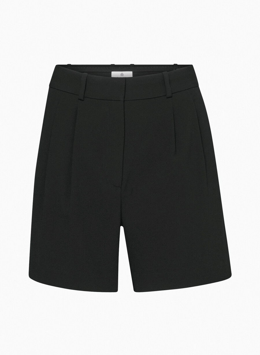pleated mid-thigh short black