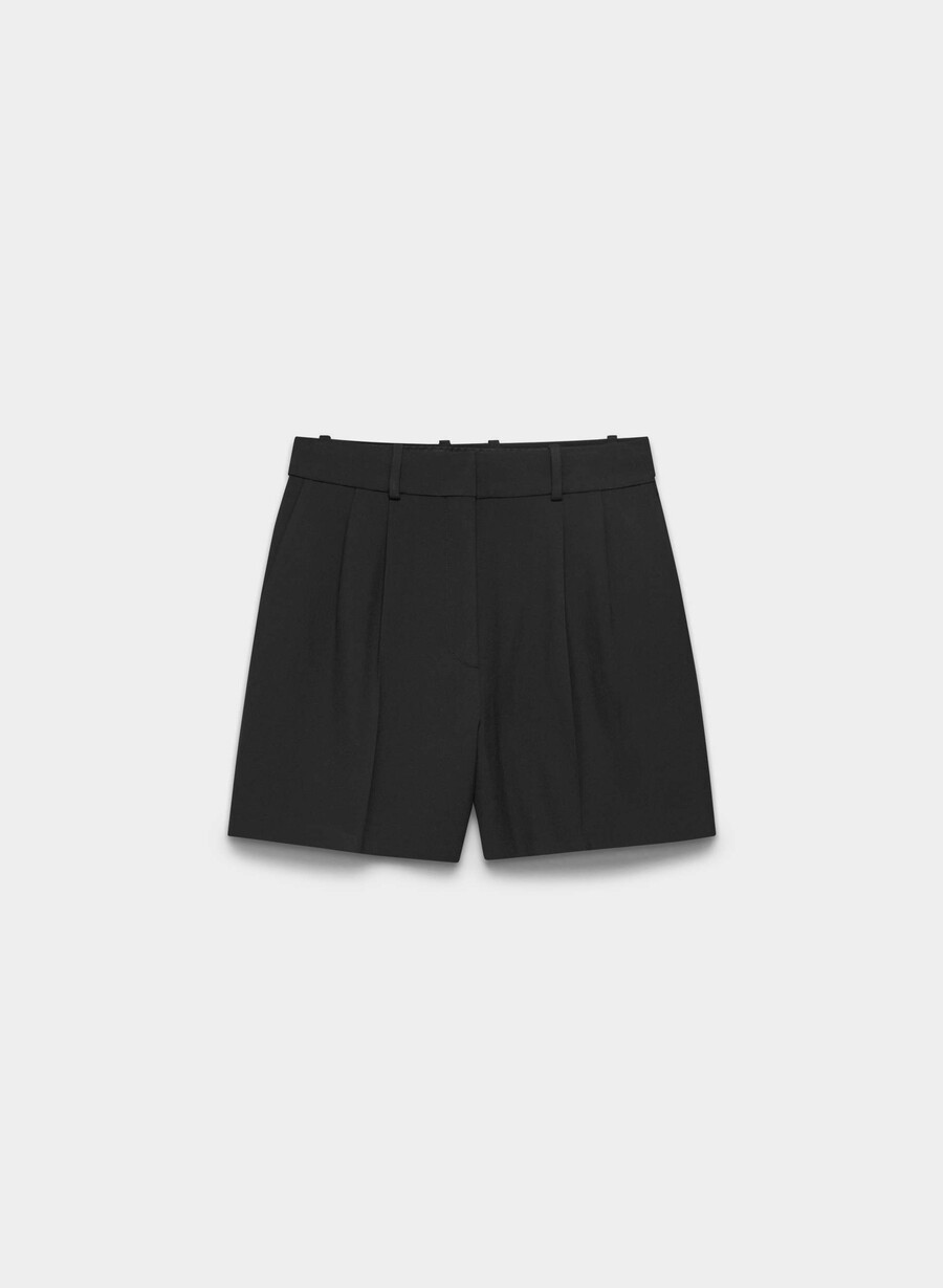 pleated mid-thigh short black