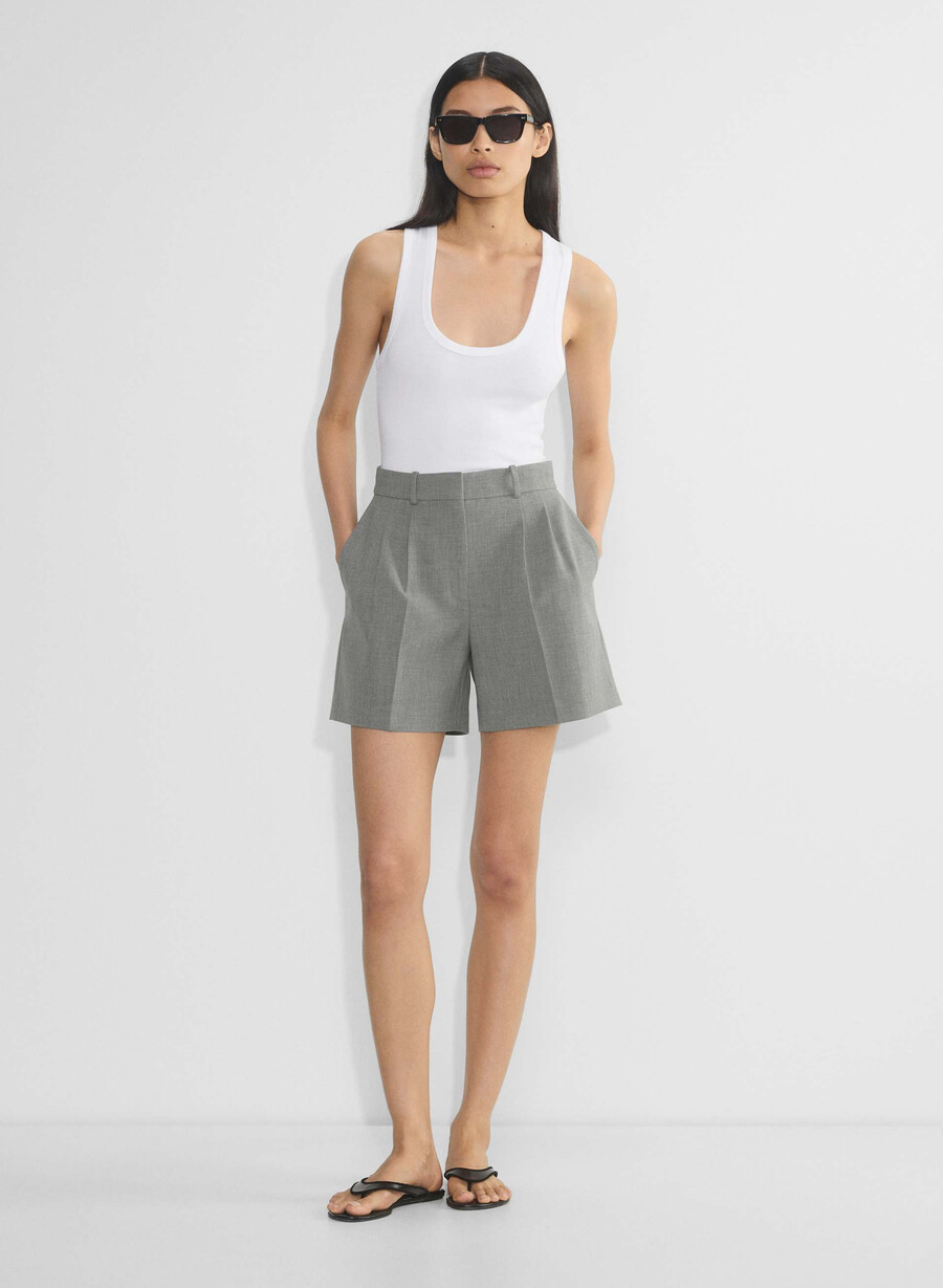 pleated mid-thigh short heather dark grey