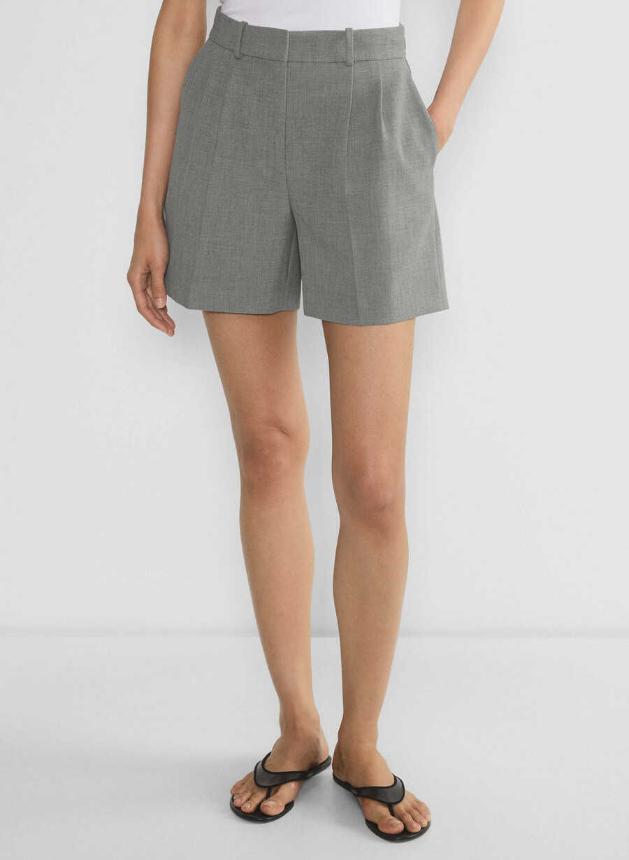 pleated mid-thigh short heather dark grey